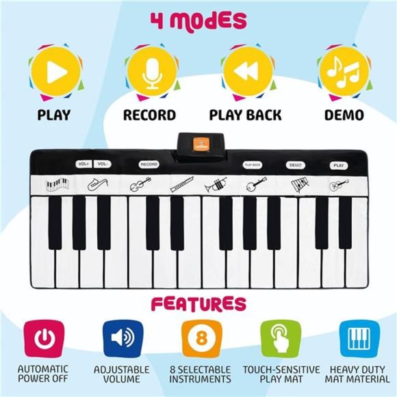 Floor Piano Mat for Toddlers 71" - 24 Keys Piano Play Mat - Keyboard Playmat - Picture 4 of 7